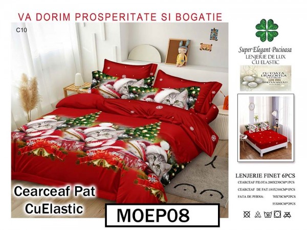 Lenjerie din finet  6 piese si cearceaf cu elastic - MOEP