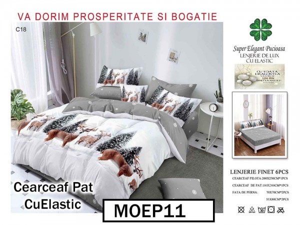 Lenjerie din finet  6 piese si cearceaf cu elastic - MOEP