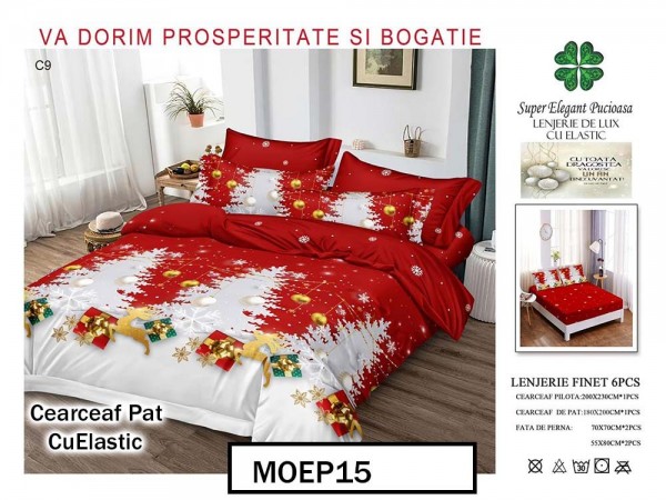 Lenjerie din finet  6 piese si cearceaf cu elastic - MOEP