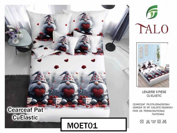 Lenjerie din finet  6 piese si cearceaf cu elastic - MOET