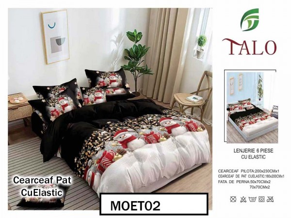 Lenjerie din finet  6 piese si cearceaf cu elastic - MOET