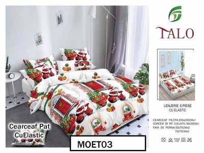 Lenjerie din finet  6 piese si cearceaf cu elastic - MOET03