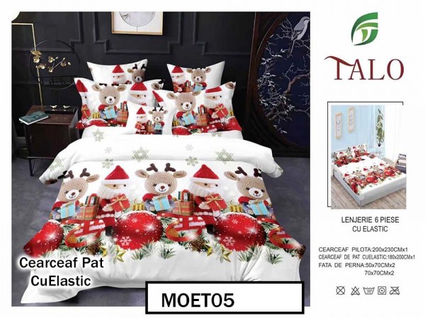 Lenjerie din finet  6 piese si cearceaf cu elastic - MOET