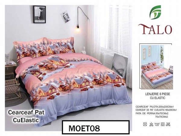 Lenjerie din finet  6 piese si cearceaf cu elastic - MOET