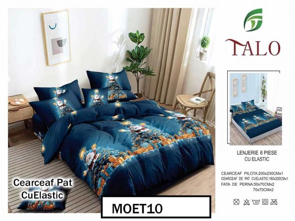 Lenjerie din finet  6 piese si cearceaf cu elastic - MOET