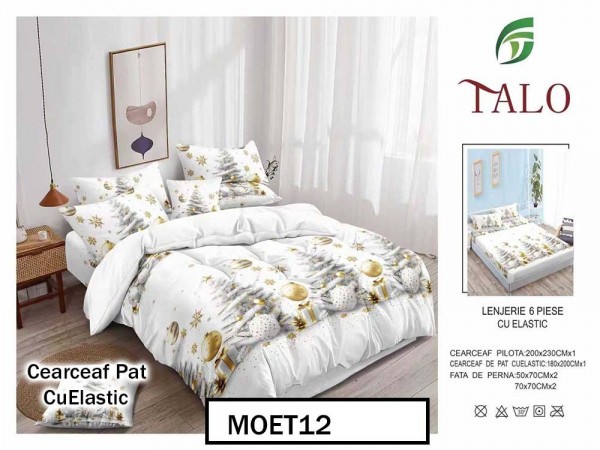 Lenjerie din finet  6 piese si cearceaf cu elastic - MOET