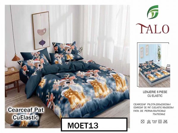 Lenjerie din finet  6 piese si cearceaf cu elastic - MOET