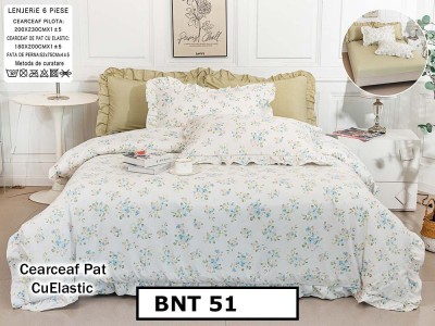 Lenjerie din  bumbac fin cu in grofat și lățos 6 piese cu cearceaf elastic - BNT51