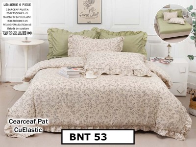 Lenjerie din  bumbac fin cu in grofat și lățos 6 piese cu cearceaf elastic - BNT53