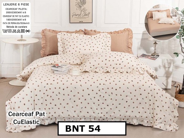 Lenjerie din  bumbac fin cu in grofat și lățos 6 piese cu cearceaf elastic - BNT54