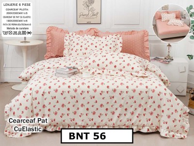 Lenjerie din  bumbac fin cu in grofat și lățos 6 piese cu cearceaf elastic - BNT56