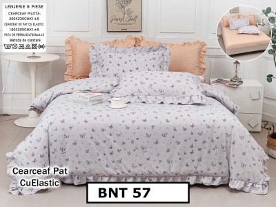 Lenjerie din  bumbac fin cu in grofat și lățos 6 piese cu cearceaf elastic - BNT57