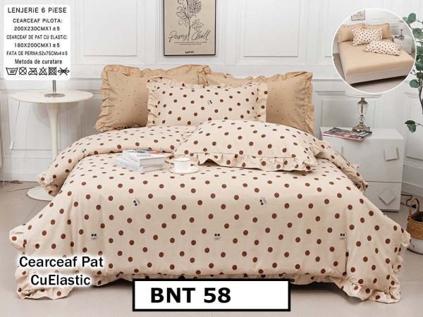 Lenjerie din  bumbac fin cu in grofat și lățos 6 piese cu cearceaf elastic - BNT58
