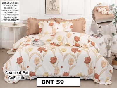 Lenjerie din  bumbac fin cu in grofat și lățos 6 piese cu cearceaf elastic - BNT59