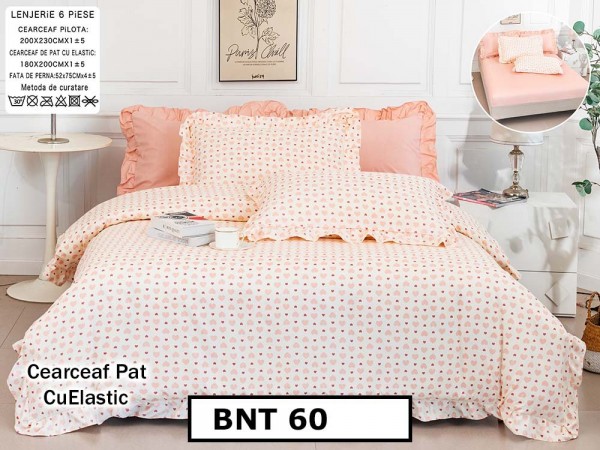 Lenjerie din  bumbac fin cu in grofat și lățos 6 piese cu cearceaf elastic - BNT60