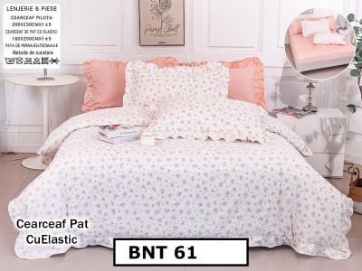 Lenjerie din  bumbac fin cu in grofat și lățos 6 piese cu cearceaf elastic - BNT61