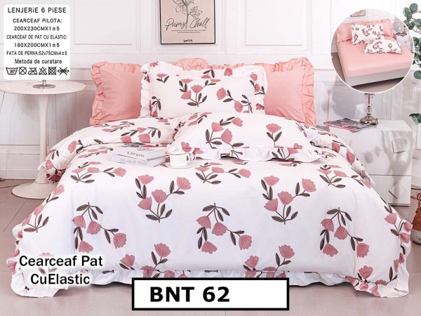 Lenjerie din  bumbac fin cu in grofat și lățos 6 piese cu cearceaf elastic - BNT62