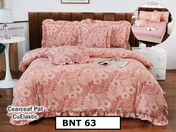 Lenjerie din  bumbac fin cu in grofat și lățos 6 piese cu cearceaf elastic - BNT63