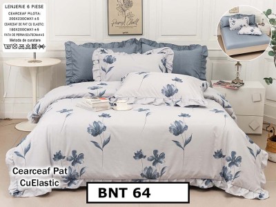 Lenjerie din  bumbac fin cu in grofat și lățos 6 piese cu cearceaf elastic - BNT64