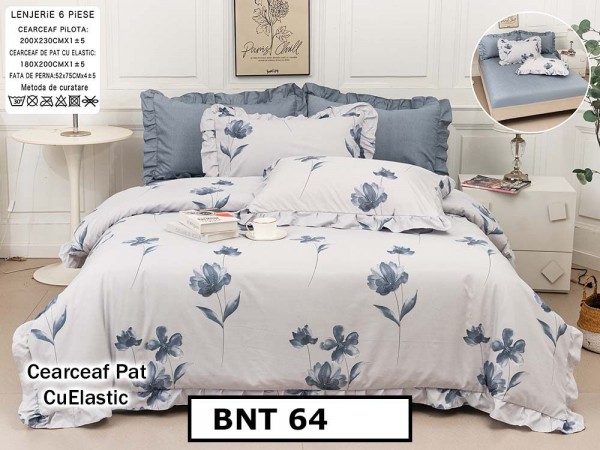 Lenjerie din  bumbac fin cu in grofat și lățos 6 piese cu cearceaf elastic - BNT64