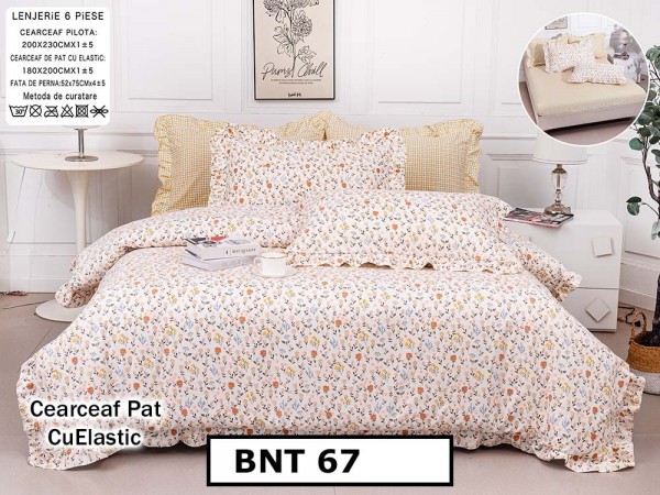 Lenjerie din  bumbac fin cu in grofat și lățos 6 piese cu cearceaf elastic - BNT67