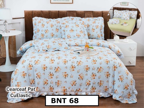 Lenjerie din  bumbac fin cu in grofat și lățos 6 piese cu cearceaf elastic - BNT68