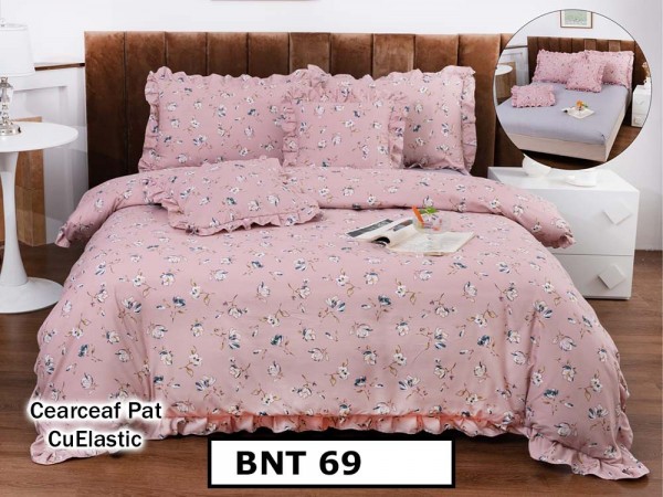 Lenjerie din  bumbac fin cu in grofat și lățos 6 piese cu cearceaf elastic - BNT69