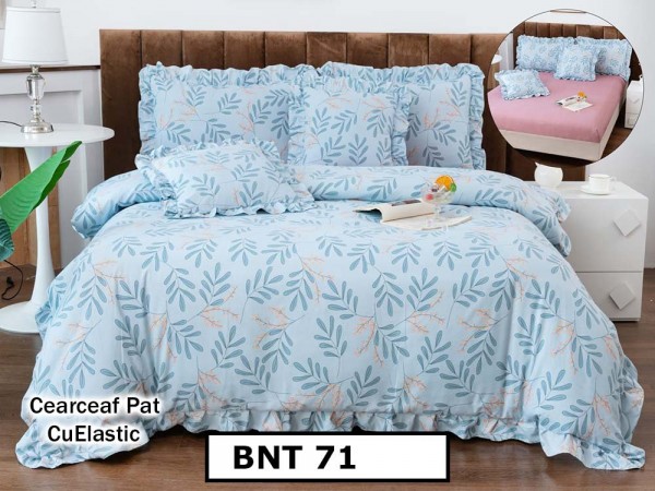 Lenjerie din  bumbac fin cu in grofat și lățos 6 piese cu cearceaf elastic - BNT71