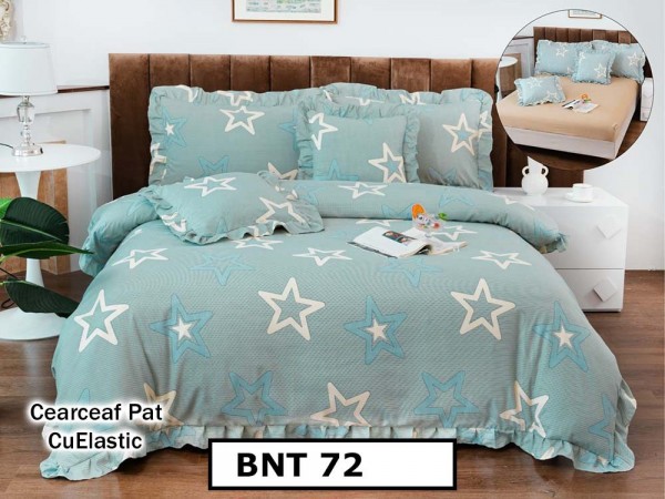 Lenjerie din  bumbac fin cu in grofat și lățos 6 piese cu cearceaf elastic - BNT72