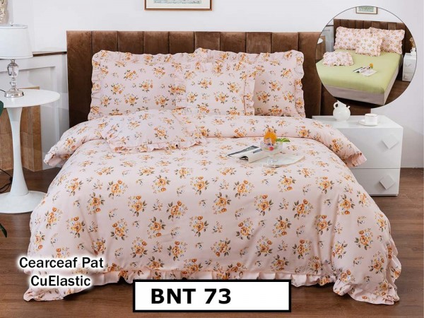 Lenjerie din  bumbac fin cu in grofat și lățos 6 piese cu cearceaf elastic - BNT73