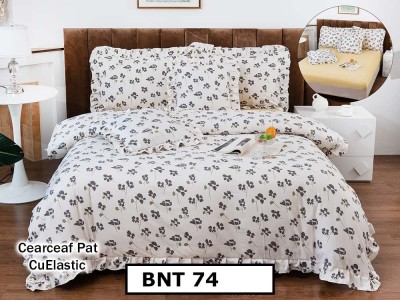 Lenjerie din  bumbac fin cu in grofat și lățos 6 piese cu cearceaf elastic - BNT74