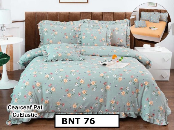 Lenjerie din  bumbac fin cu in grofat și lățos 6 piese cu cearceaf elastic - BNT76