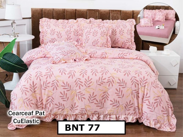 Lenjerie din  bumbac fin cu in grofat și lățos 6 piese cu cearceaf elastic - BNT77