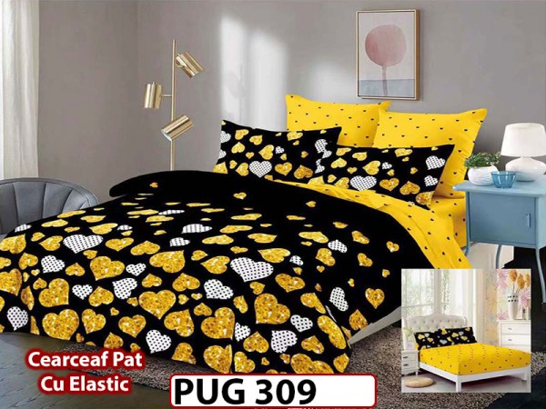 Lenjerie din finet 6 piese si cearceaf cu Elastic - PUG309 Lenjerie din finet 6 piese si cearceaf cu Elastic - PUG309