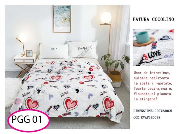 Patura Pufoasa Cocolino Grofata pentru pat dublu PGG 01 Patura Pufoasa Cocolino Grofata pentru pat dublu PGG 01