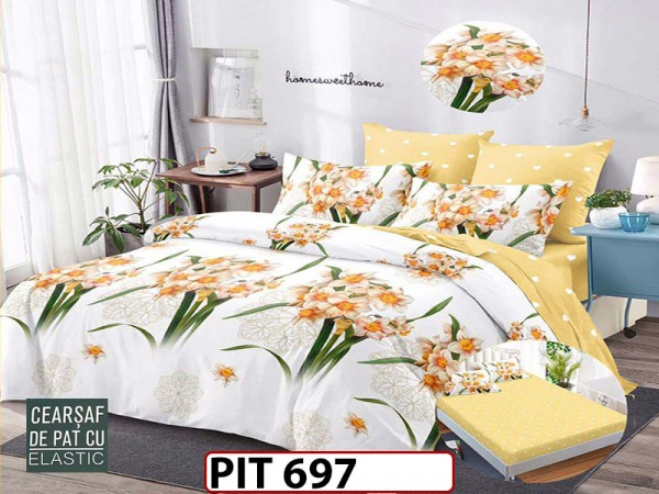 Lenjerie din finet 6 piese si cearceaf cu elastic - PIT697 Lenjerie din finet 6 piese si cearceaf cu elastic - PIT697