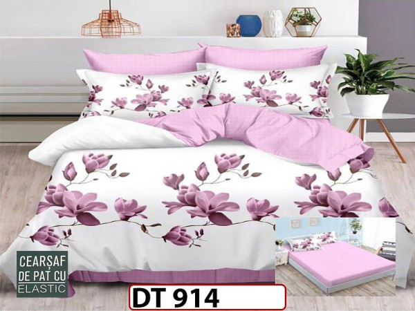 Lenjerie din finet 6 piese si cearceaf cu Elastic - DT914 Lenjerie din finet 6 piese si cearceaf cu Elastic - DT914
