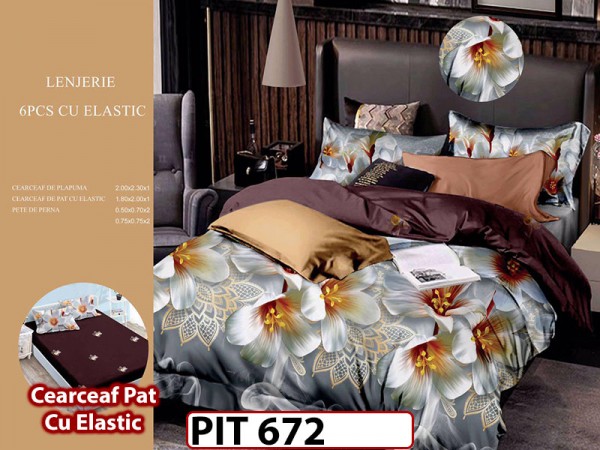 Lenjerie din finet 6 piese si cearceaf cu elastic - PIT672 Lenjerie din finet 6 piese si cearceaf cu elastic - PIT672