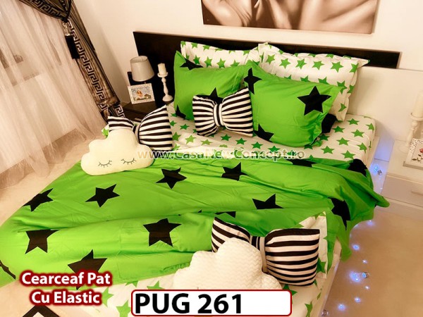 Lenjerie din finet 6 piese si cearceaf cu Elastic - PUG261 Lenjerie din finet 6 piese si cearceaf cu Elastic - PUG261