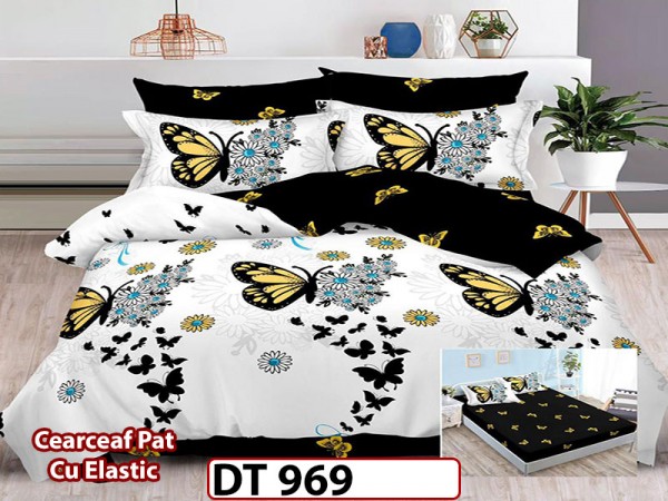 Lenjerie din finet 6 piese si cearceaf cu Elastic - DT969 Lenjerie din finet 6 piese si cearceaf cu Elastic - DT969