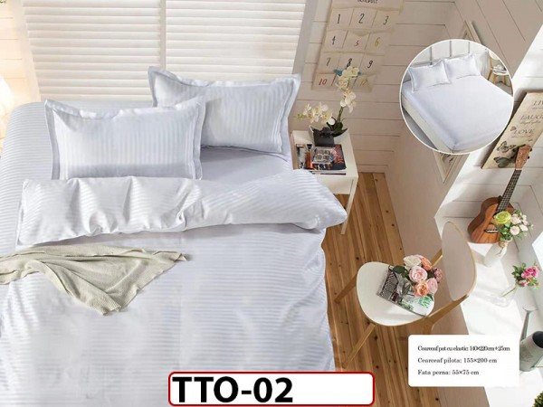 Lenjerie pat o persoana din 100% bumbac Damasc Hotelier cu elastic- TTO02