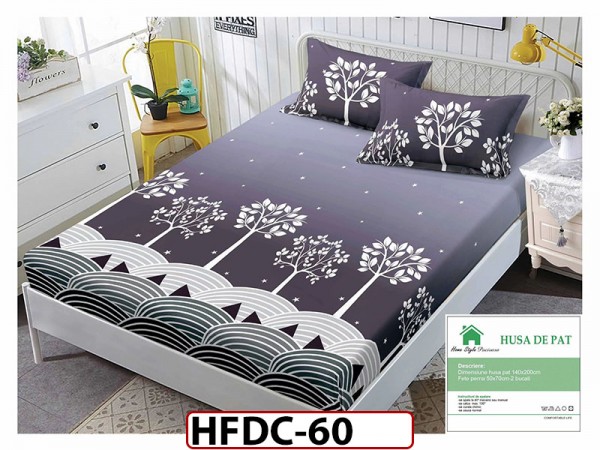 Husa de Pat din Finet + 2 Fete de Perne - Saltea 140x200 - Pat 2 Persoane - HFDC60 Husa de Pat din Finet + 2 Fete de Perne - Saltea 140x200 - Pat 2 Persoane - HFDC60