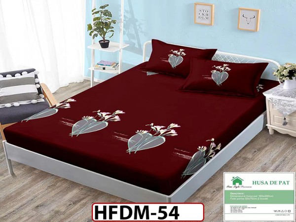 Husa de Pat din Finet + 2 Fete de Perne - Saltea 160x200 - Pat 2 Persoane - HFDM54 Husa de Pat din Finet + 2 Fete de Perne - Saltea 160x200 - Pat 2 Persoane - HFDM54