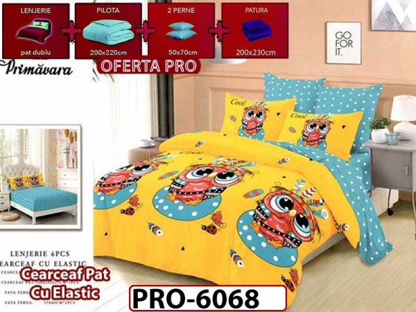Lenjerie din finet 6 piese cearceaf cu elastic - PRO6068 Lenjerie din finet 6 piese cearceaf cu elastic - PRO6068