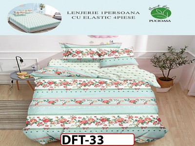 Lenjerie din finet 4 piese 1 Persoana Cearceaf cu Elastec - DFT33 Lenjerie din finet 4 piese 1 Persoana Cearceaf cu Elastec - DFT33