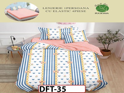Lenjerie din finet 4 piese 1 Persoana Cearceaf cu Elastec - DFT35 Lenjerie din finet 4 piese 1 Persoana Cearceaf cu Elastec - DFT35