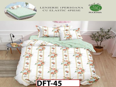 Lenjerie din finet 4 piese 1 Persoana Cearceaf cu Elastec - DFT45 Lenjerie din finet 4 piese 1 Persoana Cearceaf cu Elastec - DFT45