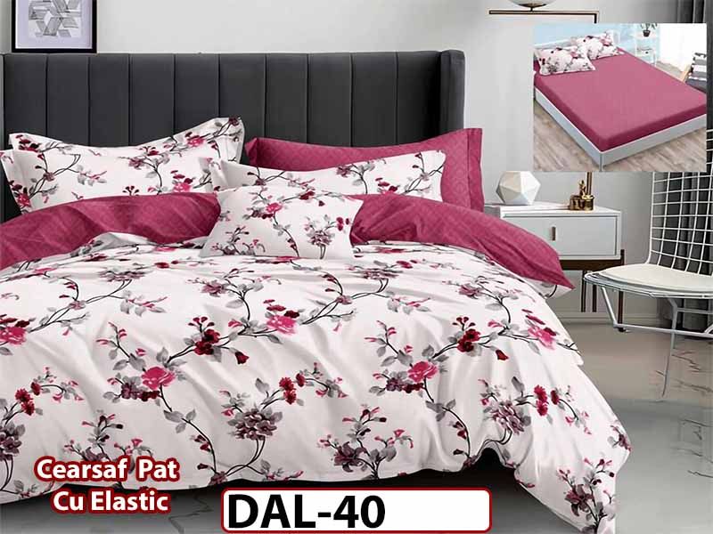 Lenjerie din finet cu 6 piese si cearceaf cu Elastic - DAL40