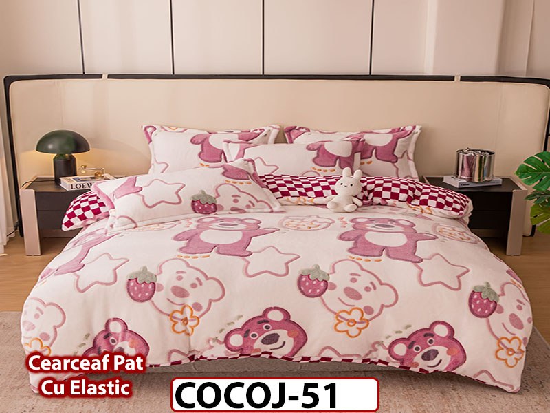 Lenjerie De Pat COCOLINO de 2 Persoane cu Ceacrceaf Elastic 4 piese - COCOJ51