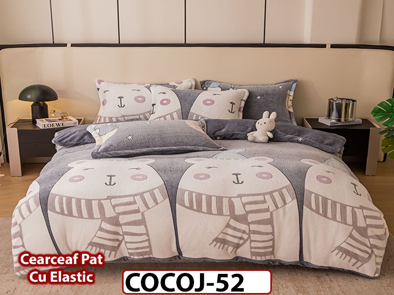 Lenjerie De Pat COCOLINO de 2 Persoane cu Ceacrceaf Elastic 4 piese - COCOJ52